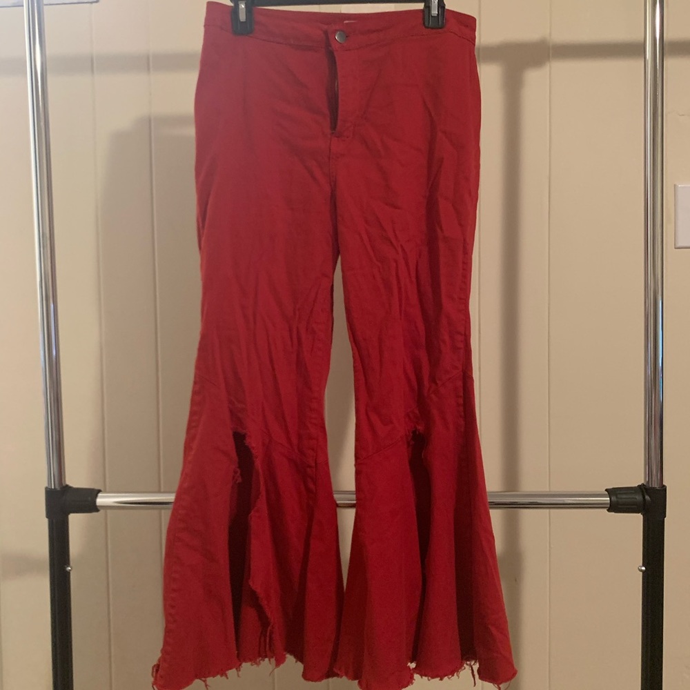 Red Flare Cut Up Jeans